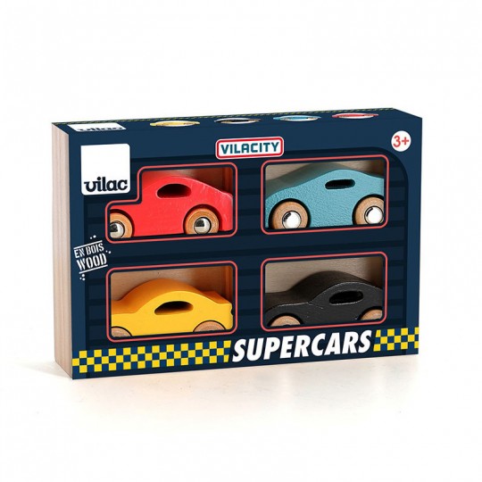 Coffret de 4 voitures en bois Super cars Vilacity - Vilac Vilac - 1