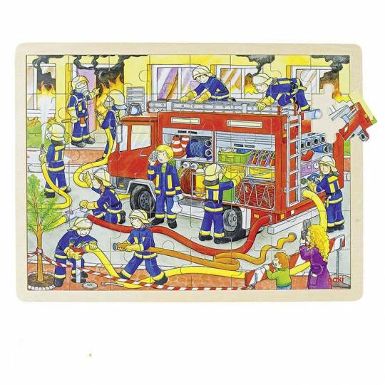 Puzzle en bois brigade des pompiers 48 pièces - Goki Goki - 1