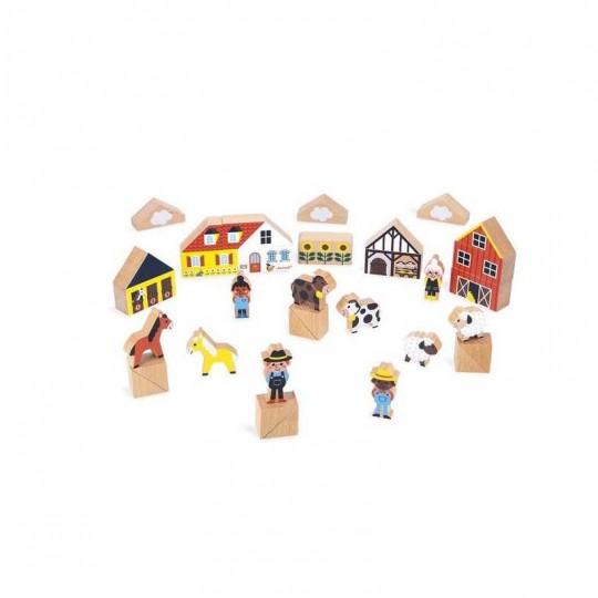Set de 34 cubes en bois Campagne Cross Roads - Janod Janod - 1