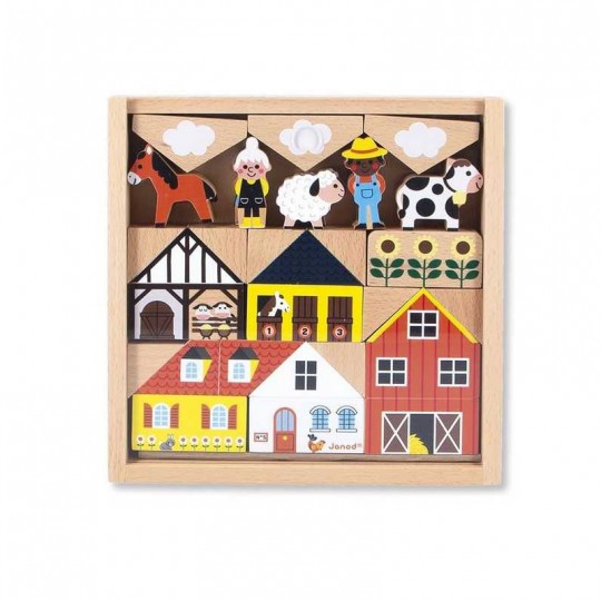 Set de 34 cubes en bois Campagne Cross Roads - Janod Janod - 2