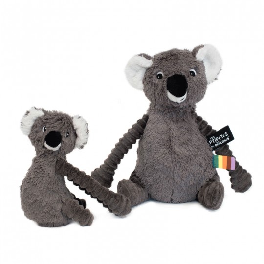 Peluche Les Ptipotos : koala Trankilou maman et son bébé gris Les Déglingos - 1