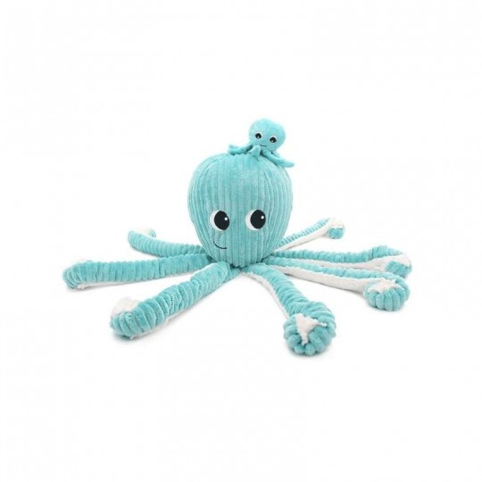 Peluche Les Ptipotos : Pieuvre Filou maman et son bébé bleu aqua Les Déglingos - 1