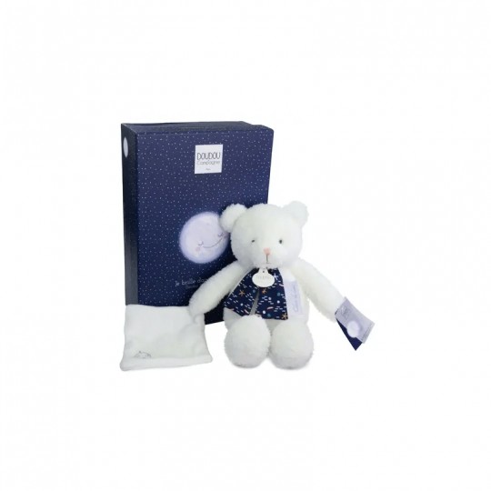 Clair de Lune : Peluche ours luminescent avec mouchoir 28 cm - Doudou et compagnie Doudou et compagnie - 1