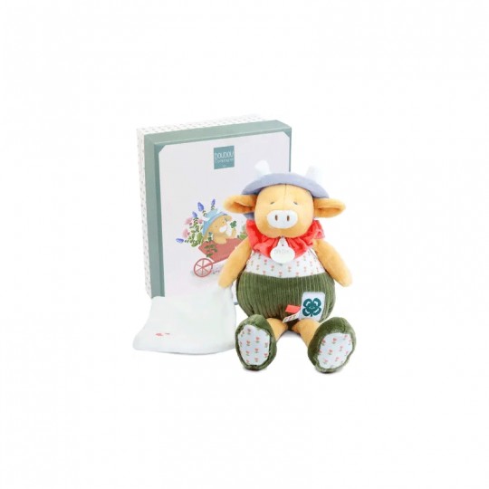 Dans mon jardin : Peluche vache verte avec doudou 28 cm - Doudou et compagnie Doudou et compagnie - 1