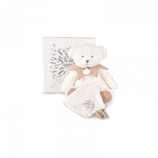 Collection Anniversaire : Doudou mouchoir ours Rose 30 cm - Doudou et compagnie Doudou et compagnie - 1