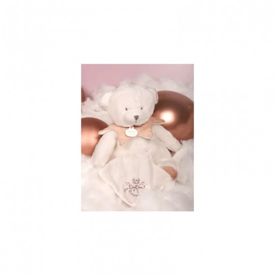 Collection Anniversaire : Doudou mouchoir ours Rose 30 cm - Doudou et compagnie Doudou et compagnie - 2