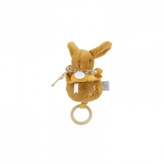 Lapin DOUDOU : boite à musique lapin Jaune moutarde 20 cm - Doudou et compagnie Doudou et compagnie - 3