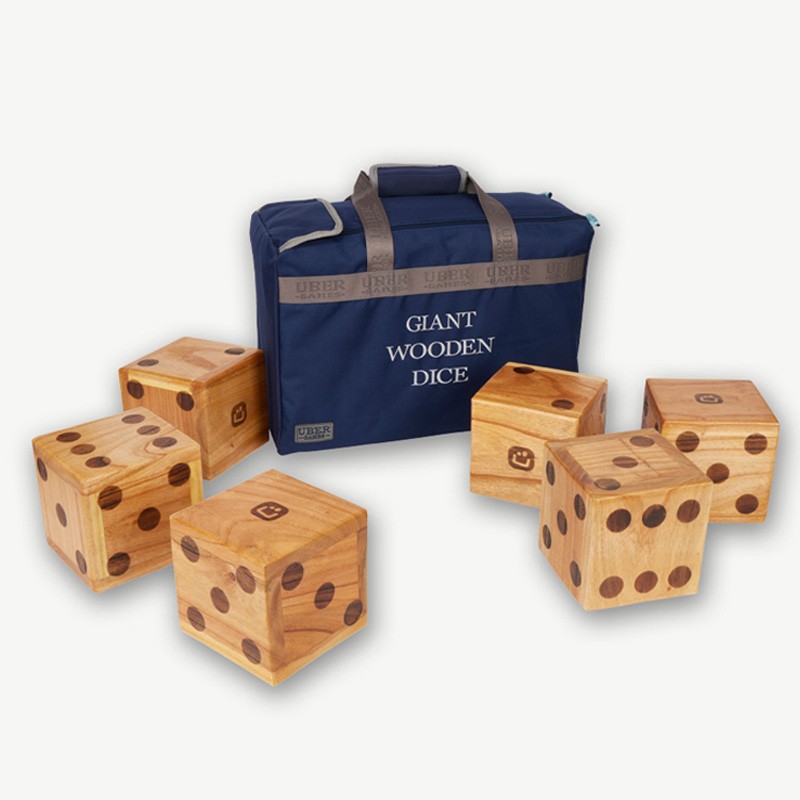 Boite de Sac de 6 dés en bois géants - XXL 15 cm - Bois naturel