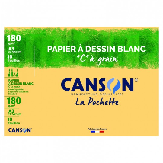Pochette 10 feuilles c à grain A3 180g/m² blanc - Canson Canson - 1