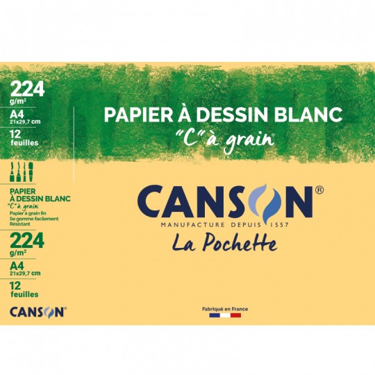Pochette 12 feuilles c à grain A4 224g/m² blanc - Canson Canson - 1