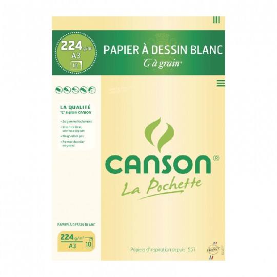 Pochette 10 feuilles C à grain A3 224g/m² blanc - Canson Canson - 1