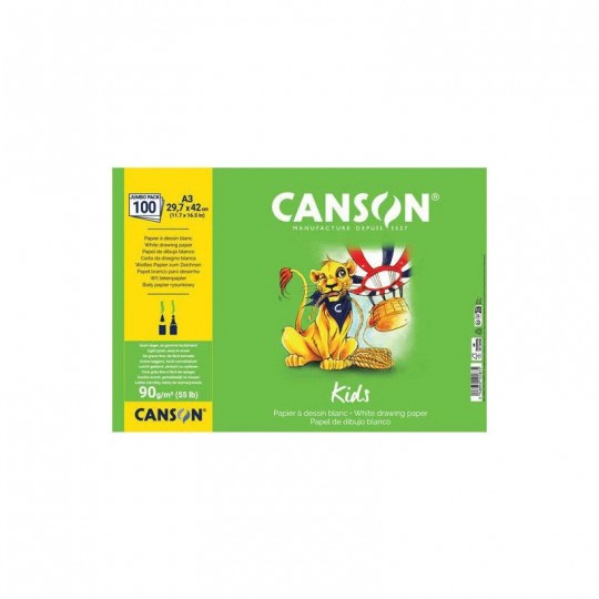 Pochette Kids 100 feuilles dessin blanc A3 29,7x42cm 90g/m2 - Canson Canson - 1