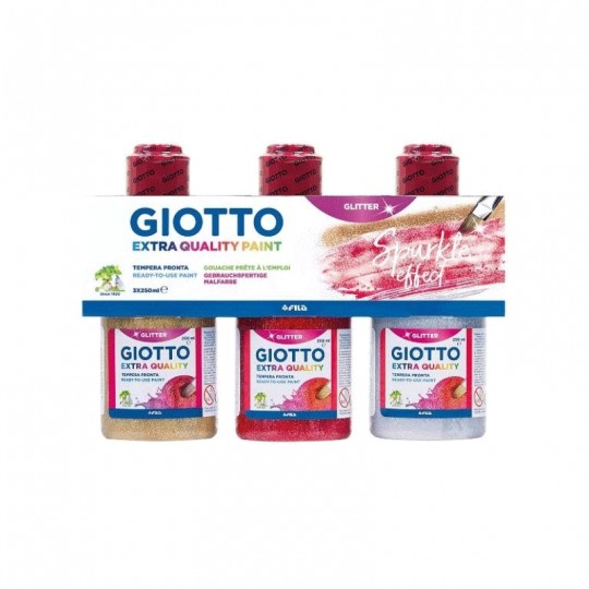 Set 3X250 ml gouaches glitter Extra Quality or, argent, rouge - Giotto Giotto - 1