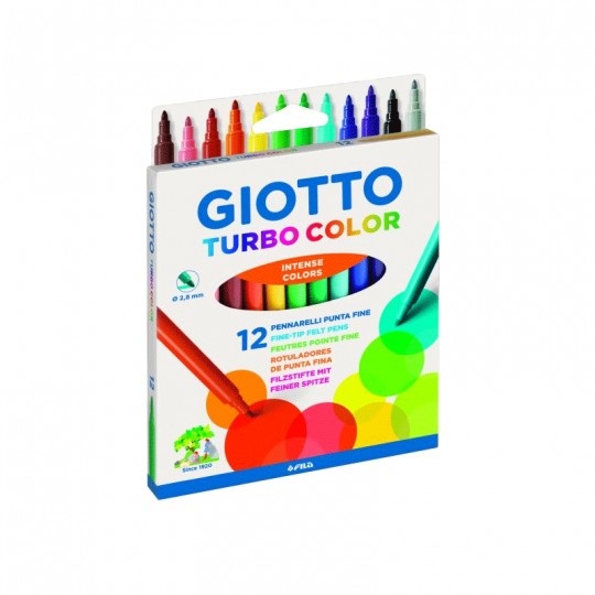 Pochette 12 feutres TURBO COLOR couleurs intenses pointe fine - Giotto Giotto - 1