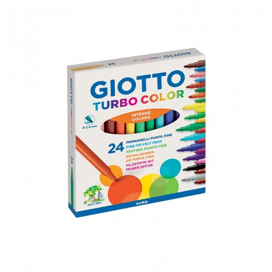 Pochette 24 feutres TURBO COLOR couleurs intenses pointe fine - Giotto Giotto - 1