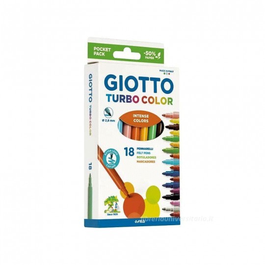 Pochette 18 feutres TURBO COLOR couleurs intenses pointe fine - Giotto Giotto - 1