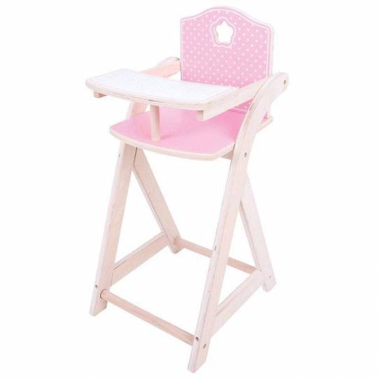 Chaise haute de poupée rose et blanche BigJigs Toys - 1
