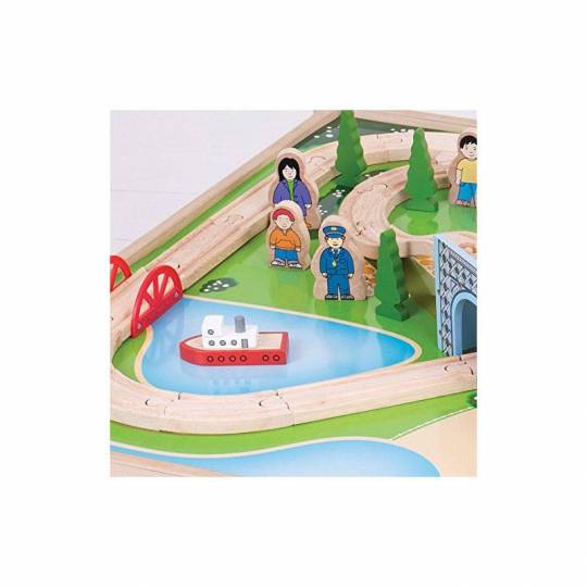 Table + Grand circuit de train en bois - La Ville BigJigs Toys - 2