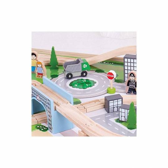 Table + Grand circuit de train en bois - La Ville BigJigs Toys - 3