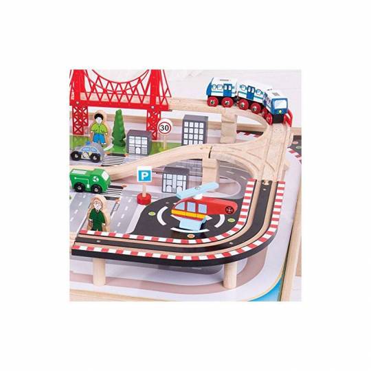 Table + Grand circuit de train en bois - La Ville BigJigs Toys - 4