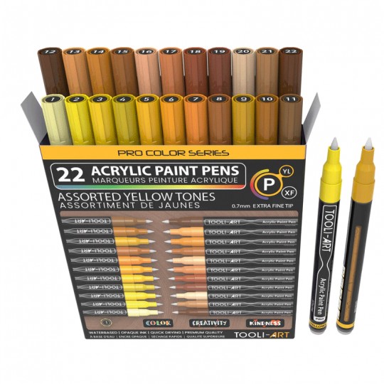 TOOLI-ART Marqueur Acrylique Set Jaune 22 couleurs EF 07mm Tooli - 1
