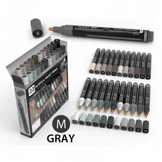 TOOLI-ART Marqueur Acrylique Set Gris 22 couleurs EF 07mm Tooli - 1
