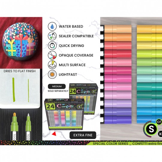 TOOLI-ART Marqueur Acrylique Set Confetti 24 couleurs vives EF 07mm Tooli - 3
