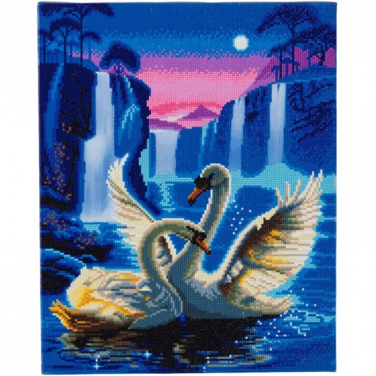 CRYSTAL ART Kit tableau diamant LED 40x50cm - Cygnes Crystal Art - 1