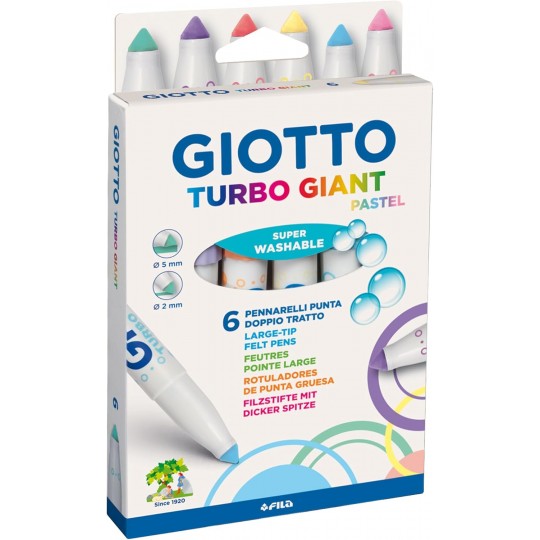 Pochette 6 feutres Pastel TURBO Giant pointe conique Super Washable - Giotto Giotto - 1