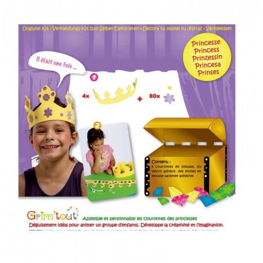 GRIM TOUT Set Princesse 4 couronnes en mousse à décorer avec des motifs pailletés adhésifs Grim'Tout - 1