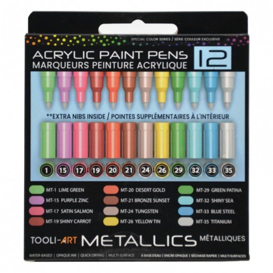 Set de 12 marqueurs Acryliques "Metallics" de Tooli Art (pointe 0.7mm) Tooli - 1