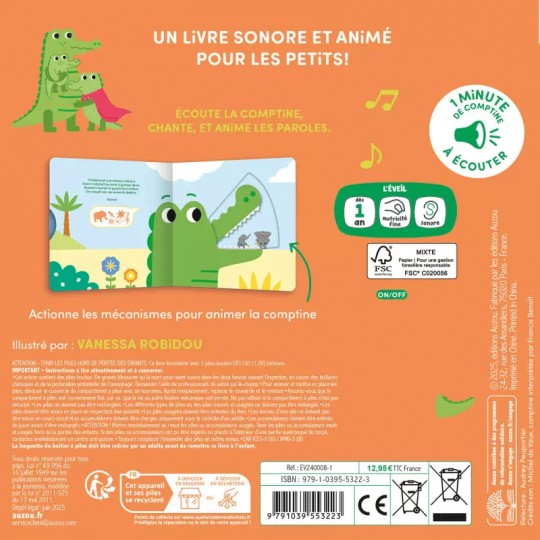 Livre sonore Ma comptine animée : Ah ! les crocodiles - Auzou Auzou - 2