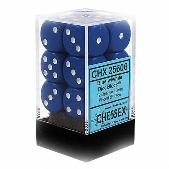 CHESSEX - Set de 12 Dés de 6 Opaque bleu - blanc Chessex - 2