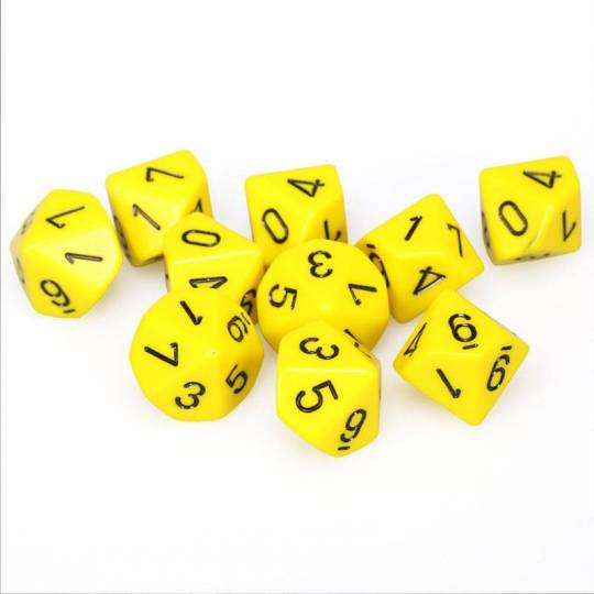 CHESSEX - Set de 10 Dés D10 Opaque jaune - noir Chessex - 1