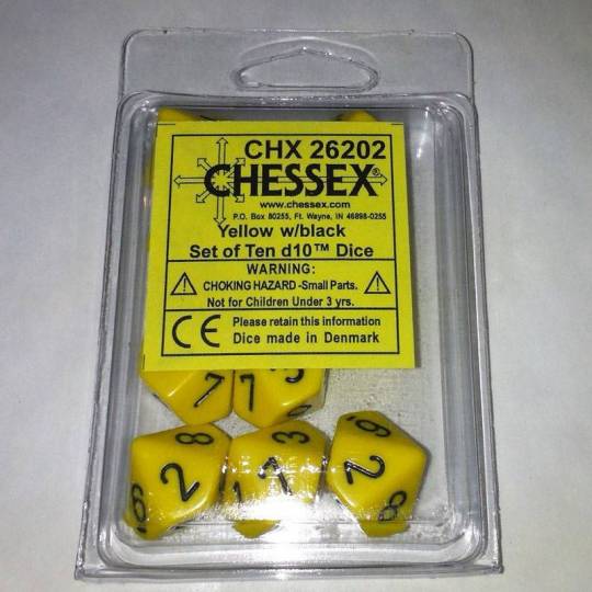 CHESSEX - Set de 10 Dés D10 Opaque jaune - noir Chessex - 2