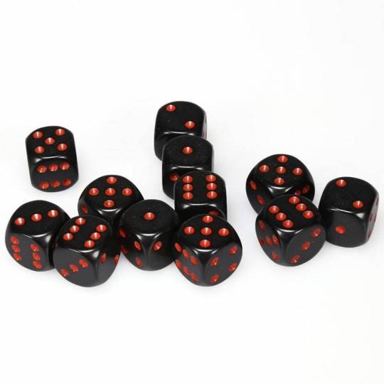 CHESSEX - Set de 12 Dés de 6 Opaque noir - rouge Chessex - 1