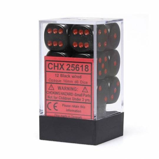 CHESSEX - Set de 12 Dés de 6 Opaque noir - rouge Chessex - 2