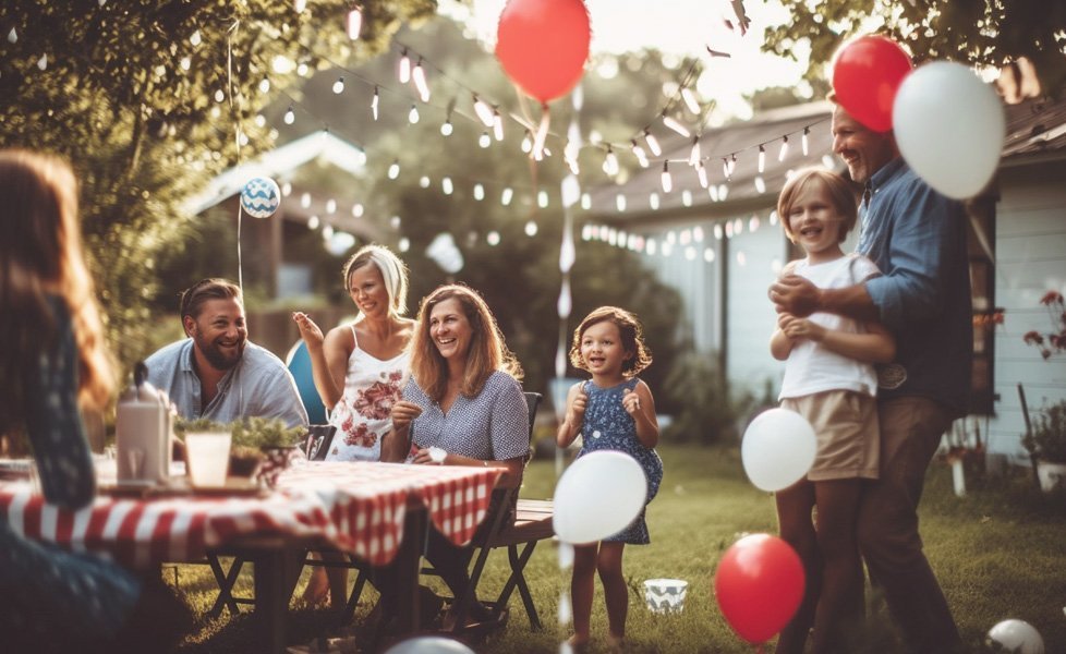 Cousinade estivale entre enfants et parents dans le jardin