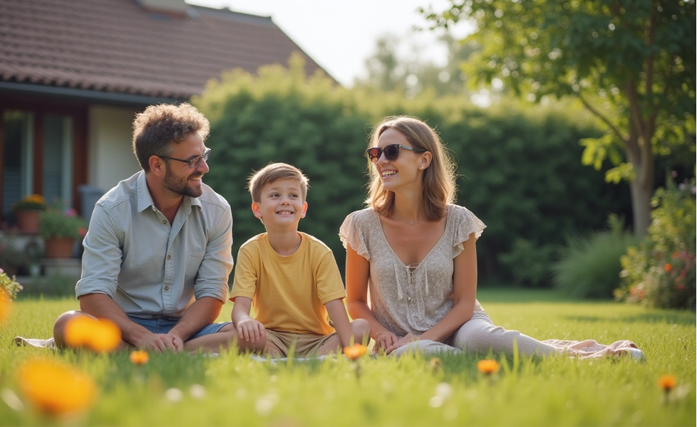 Bonheur en famille à la maison, dans le jardin