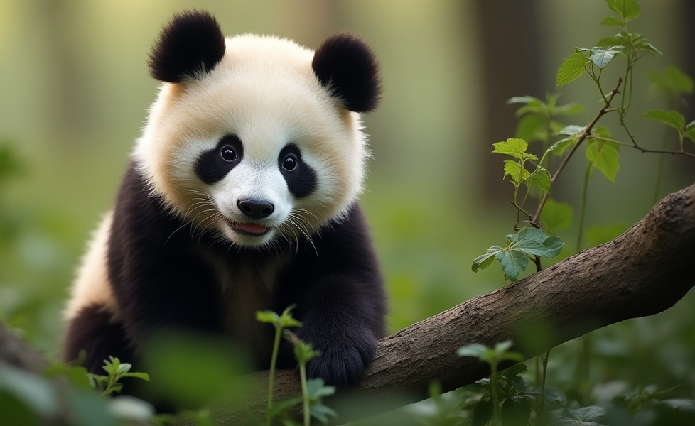 Un panda trop mignon dans la forêt, un esprit nature et zen