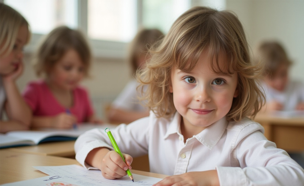 Enfant en classe dans une école maternelle