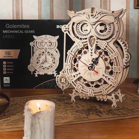 Horloge Hibou – Puzzle 3D mécanique steampunk en bois ROKR