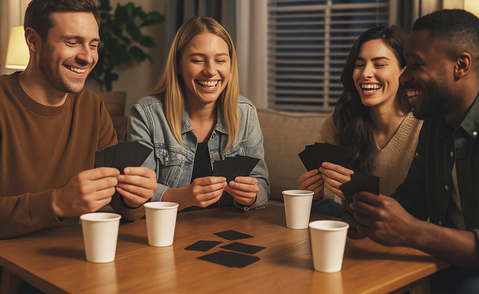 Soirée entre amis qui jouent à un jeu de cartes pour s'amuser
