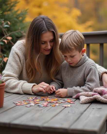 Puzzle d'automne en famille