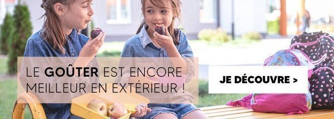 Le gouter en extérieur avec des lunch box, des gourdes et de la vaisselles pour enfant