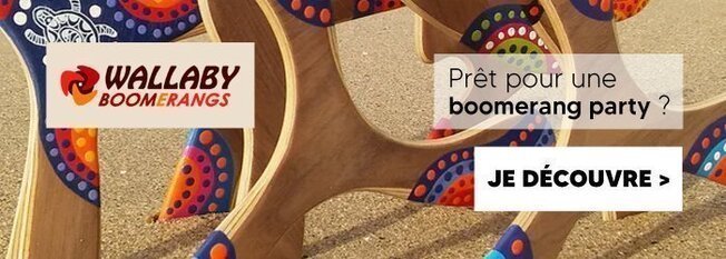 Boomerang en bois artisanaux de la marque Wallaby boomerang avec BCD jeux